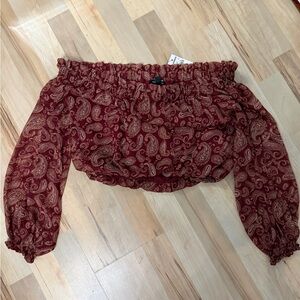 Express Burgundy Paisley Off-Shoulder Blouse